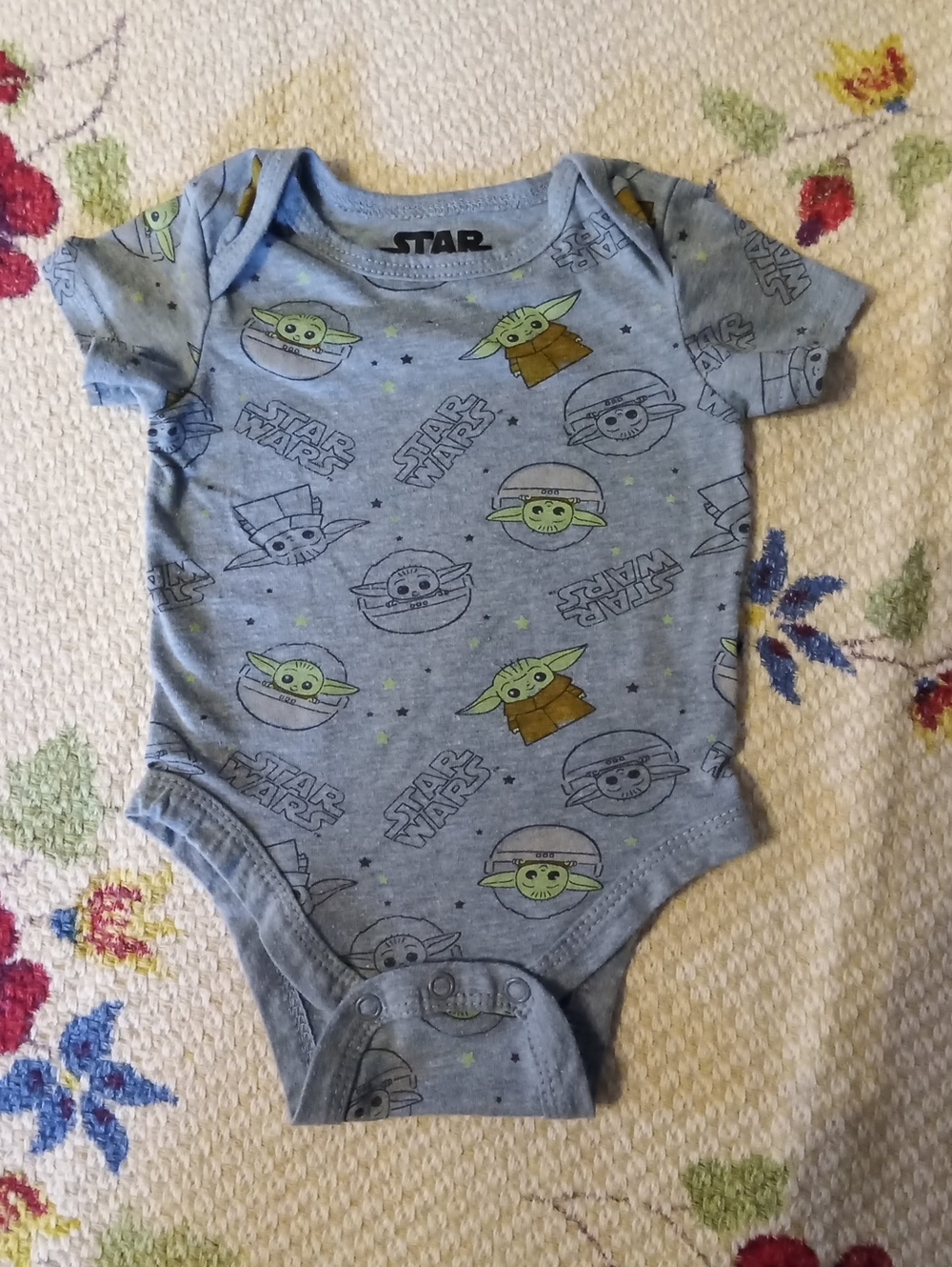 Star Wars Grey Baby One-Piece Bodysuit with Green Grogu Print